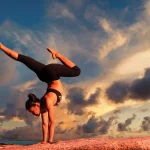 an asian yoga girl on the hill